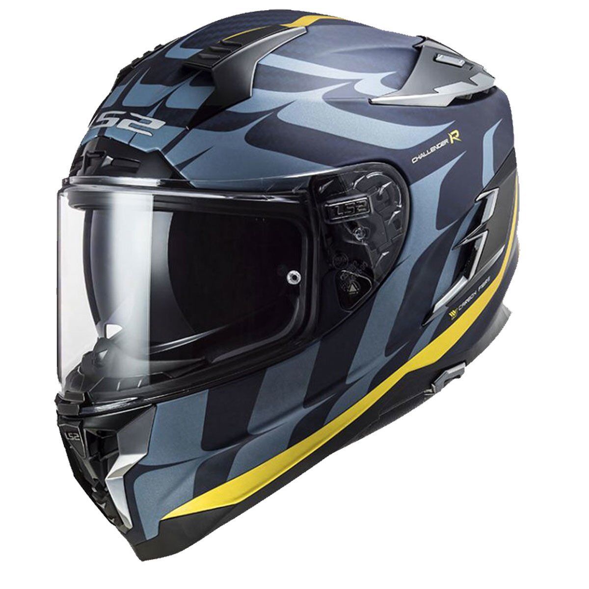 LS2 CHALLENGER C KARBON  FLAMES SİYAH-KARBON-SARI KASK SIYAH/SARI - S