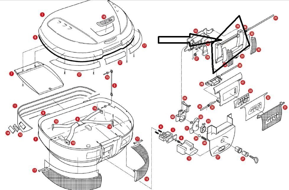 GIVI Z367N ÇANTA KİLİT MEKANİZMA KAPAK ÜST E52