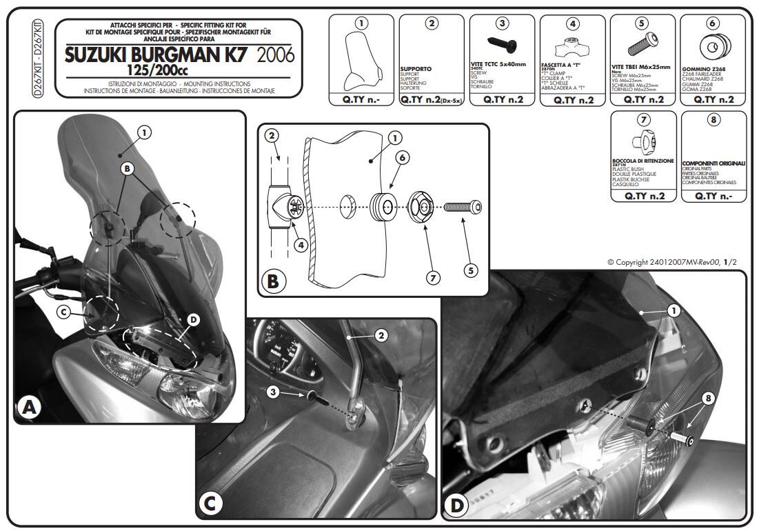 GIVI D267KIT SUZUKI BURGMAN 125-200 ABS (14-21) RÜZGAR SİPERLİK BAĞLANTI