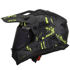 LS2 PIONEER 2 CRAZY MAT SİYAH-GRİ-NEON SARI KASK MAT SIYAH-NEON SARI - XXL