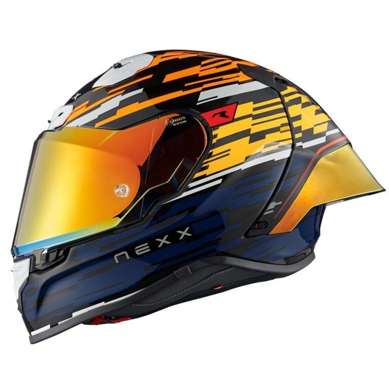 NEXX X.R3R GLITCH RACER KARBON TURUNCU-MAVİ KASK TURUNCU - L