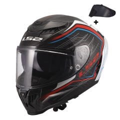 LS2 DRAGON KARBON SUBIC BEYAZ-MAVİ-KIRMIZI KASK