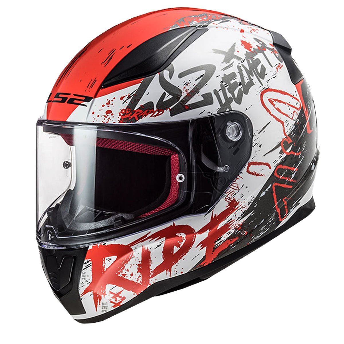 LS2 RAPID NAUGHTY MAT BEYAZ-KIRMIZI KASK