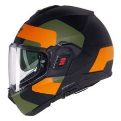 Nolan N120-1 OMOCROMO (345) ÇENE ARKAYA AÇILIR KASK Siyah / Turuncu / Askeri Yeşil