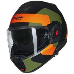 Nolan N120-1 OMOCROMO (345) ÇENE ARKAYA AÇILIR KASK Siyah / Turuncu / Askeri Yeşil